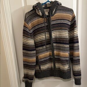 L.L. Bean Lambs Wool Striped Zip-Up Sweater